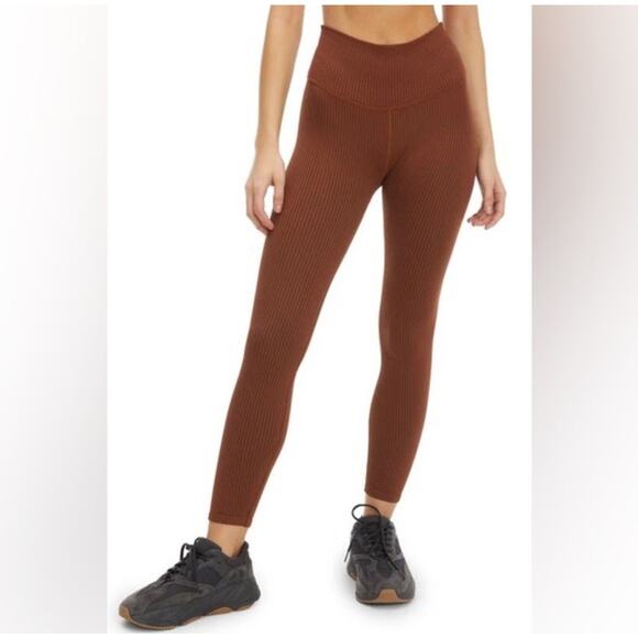 Good American Ribbed Leggings Brown Size 1-2 | High-Waist Sculpt Fit Activewear - Picture 1 of 5